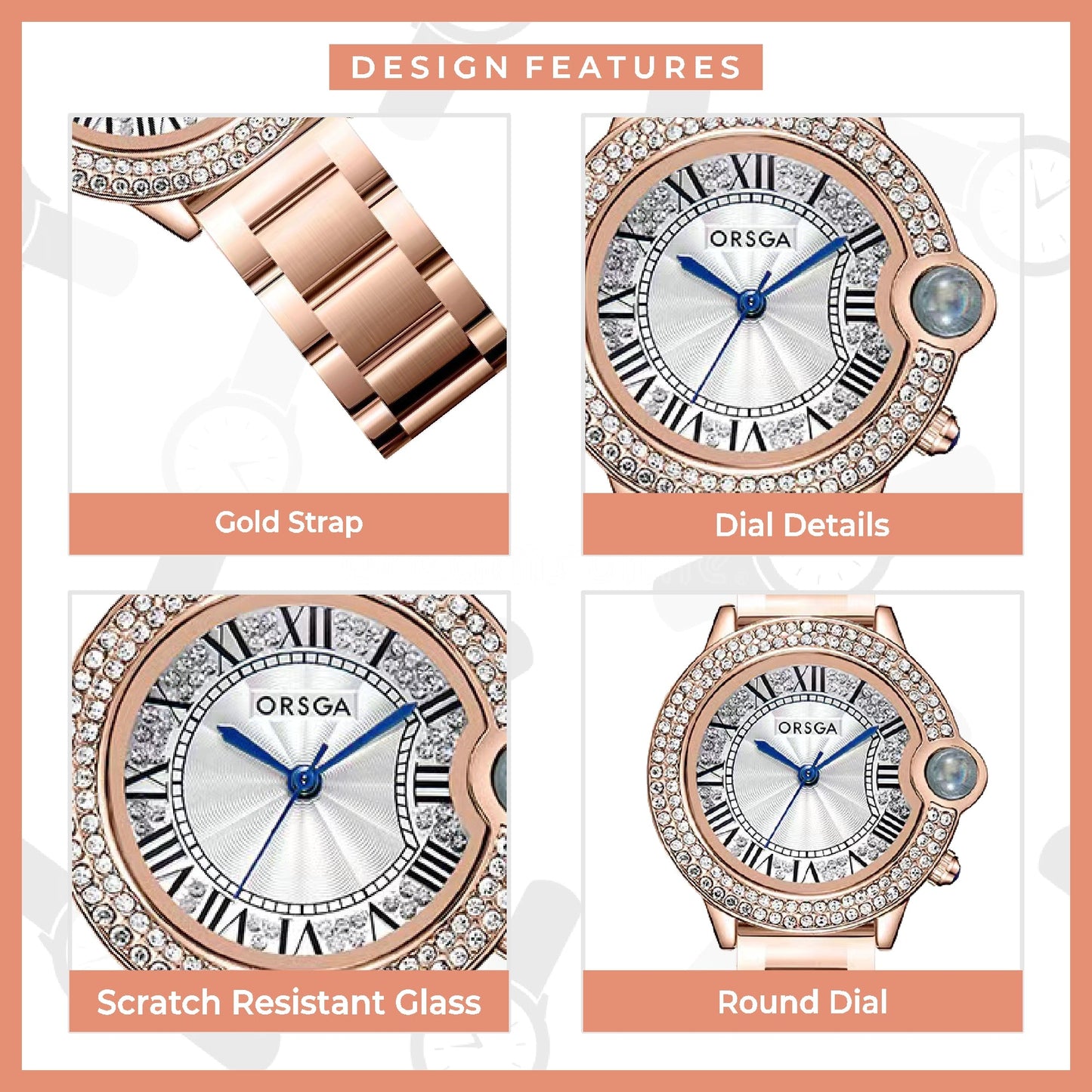 ESQUE Diamond Studded Dial Gold Watch