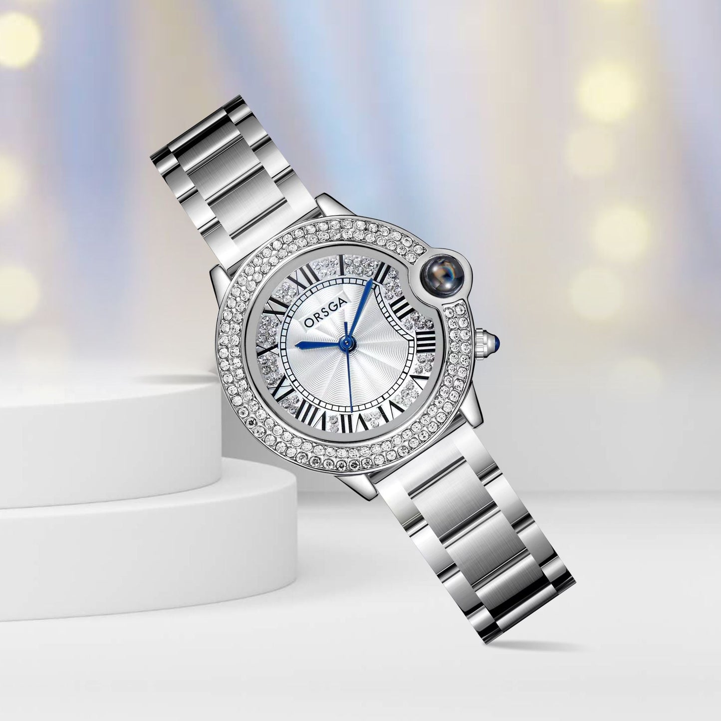 ESQUE Diamond Studded Dial Silver Watch