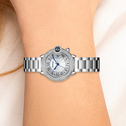 ESQUE Diamond Studded Dial Silver Watch