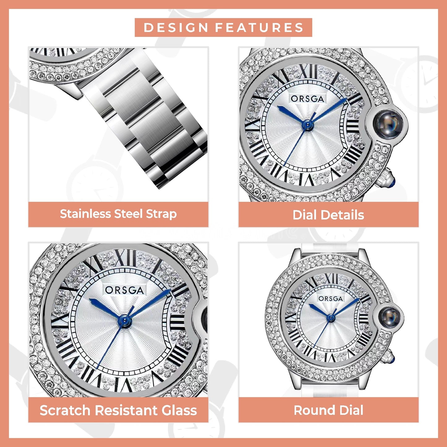 ESQUE Diamond Studded Dial Silver Watch