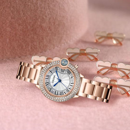 ESQUE Diamond Studded Dial Gold Watch