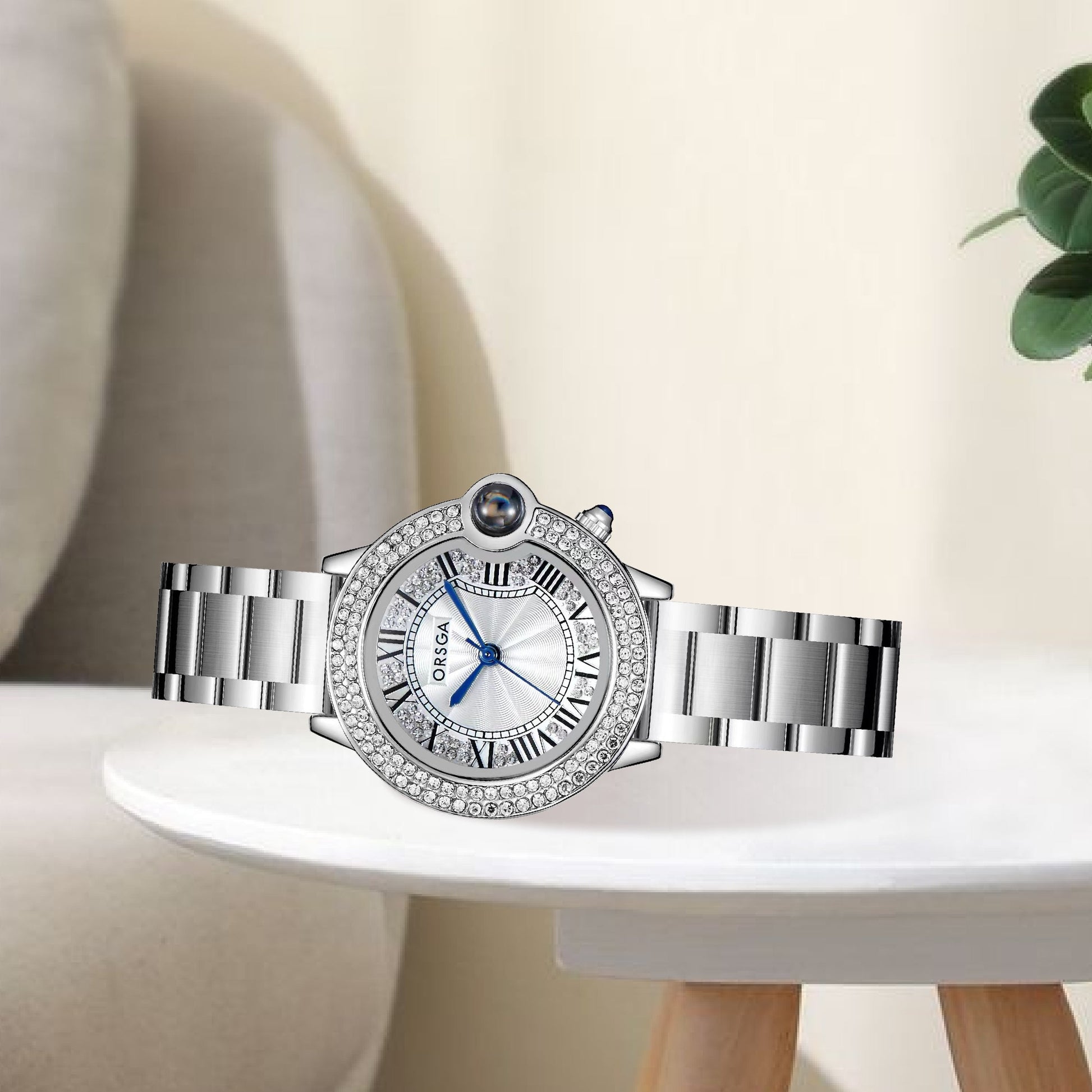 ESQUE Diamond Studded Dial Silver Watch