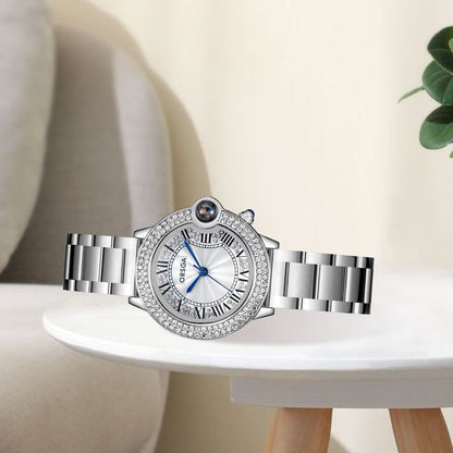 ESQUE Diamond Studded Dial Silver Watch