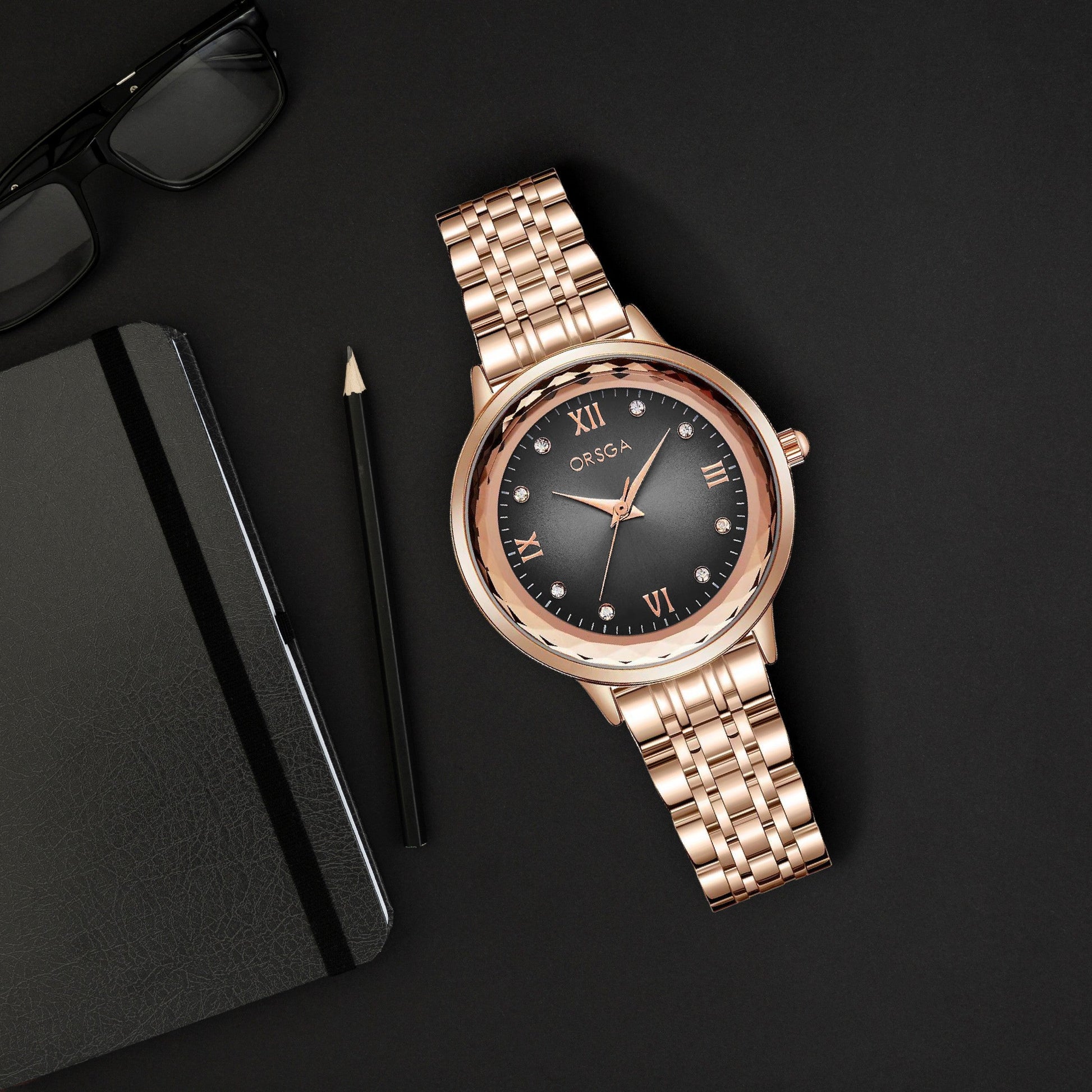 ONYX Women Watch - Black Dial Rose Gold