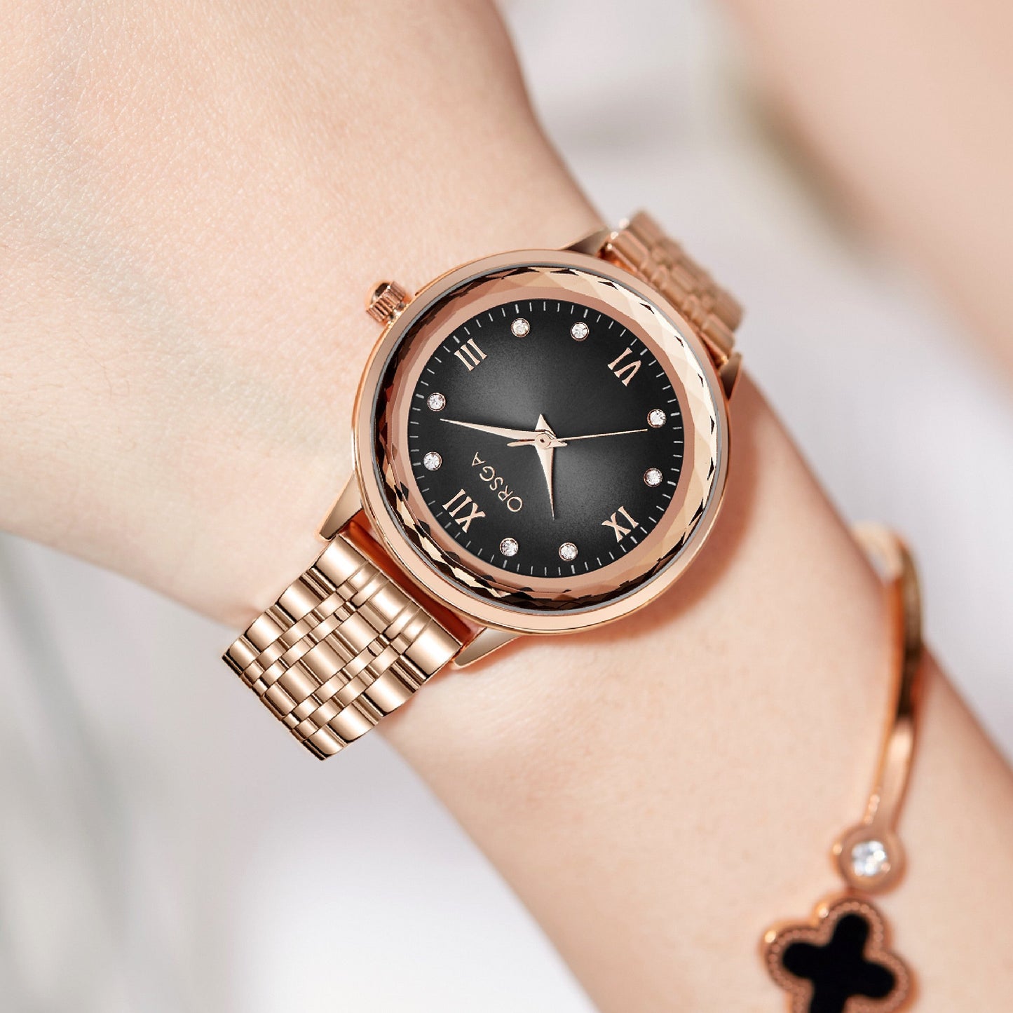 ONYX Women Watch - Black Dial Rose Gold