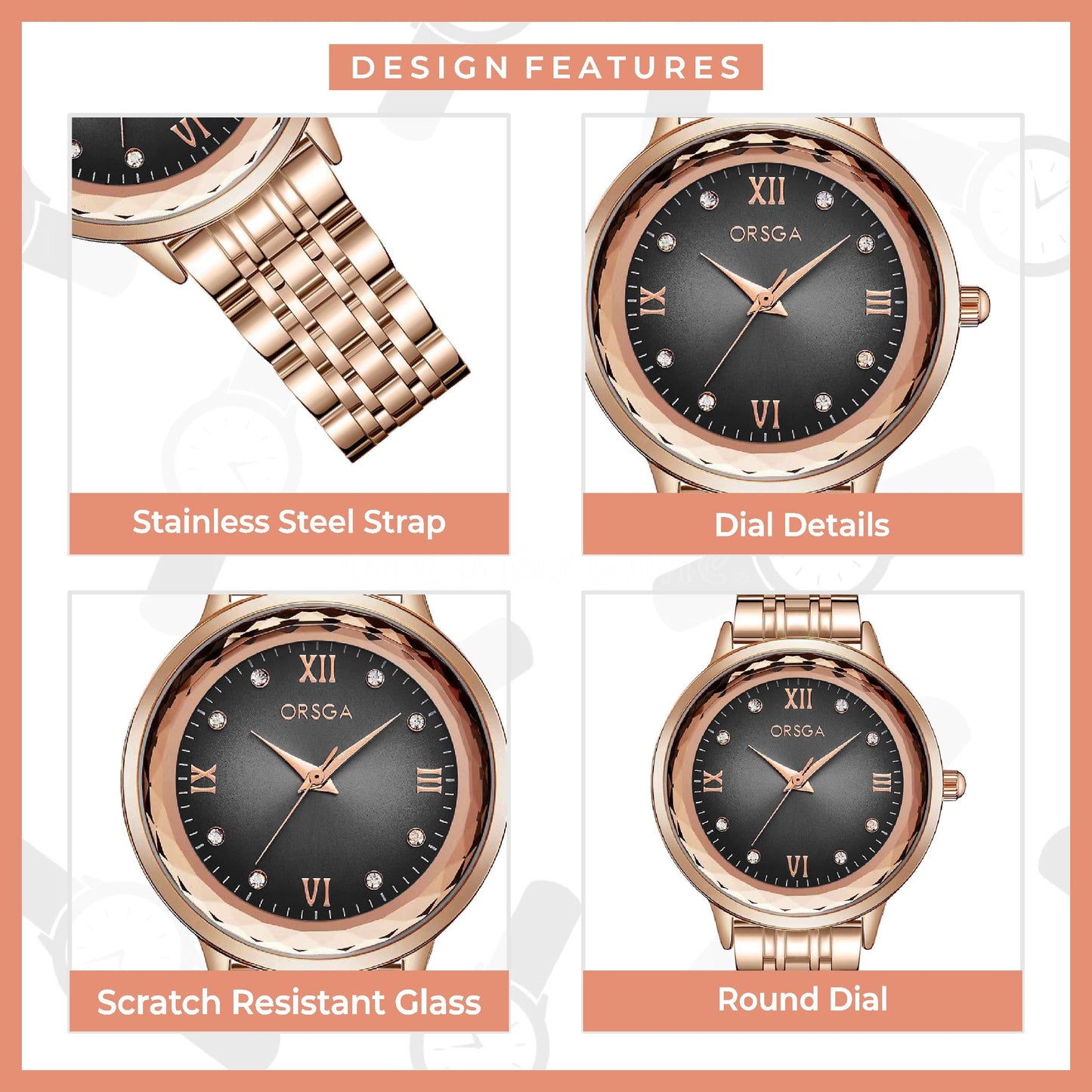 ONYX Women Watch - Black Dial Rose Gold