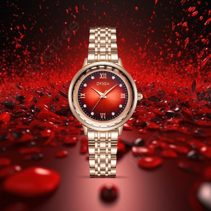 ONYX Women Watch - Red Dial Rose Gold