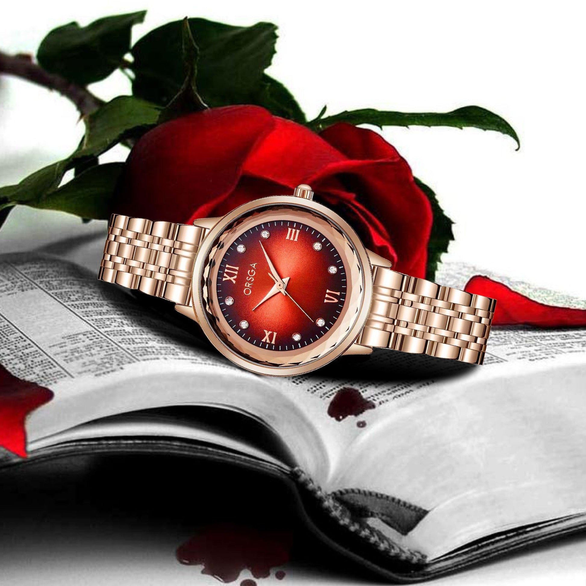 ONYX Women Watch - Red Dial Rose Gold