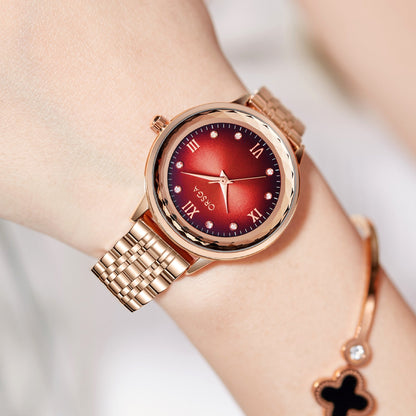 ONYX Women Watch - Red Dial Rose Gold