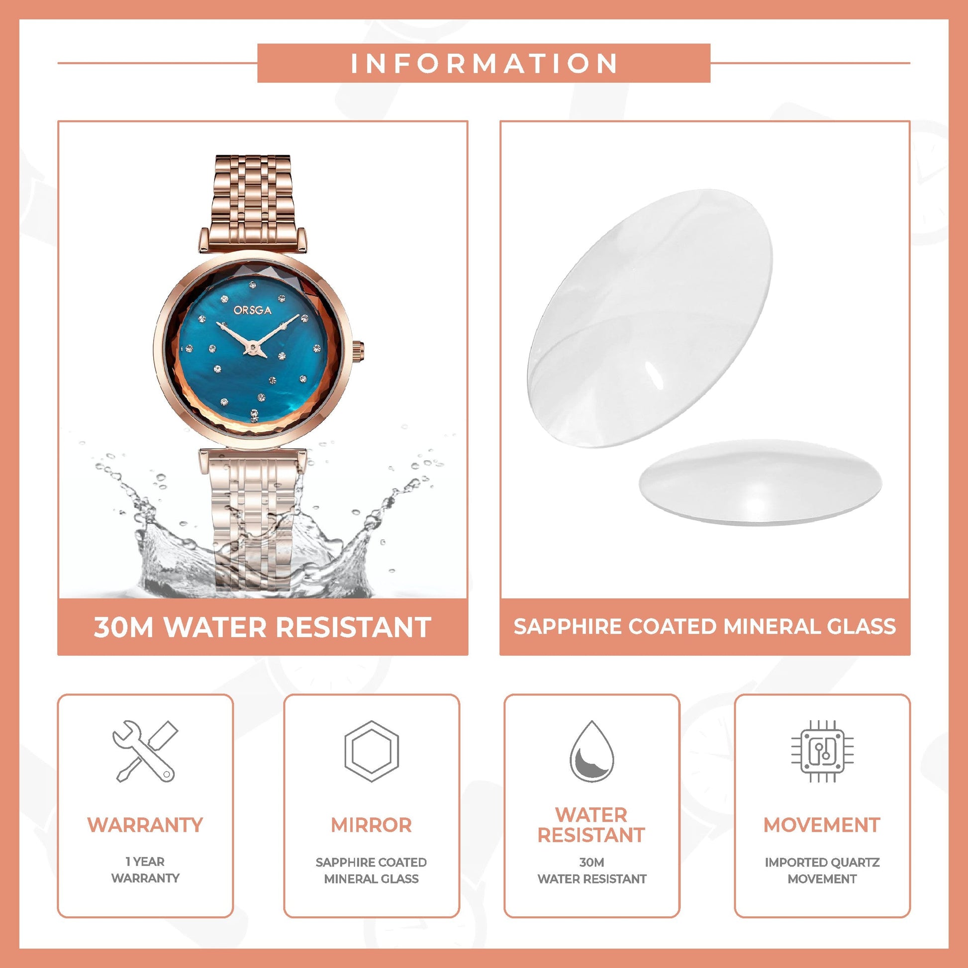 ASTER Blue Rose Gold Women Watch