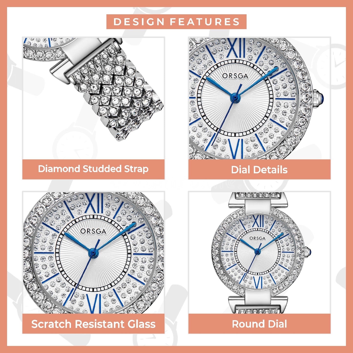 CELESTIA Studded Silver Watch