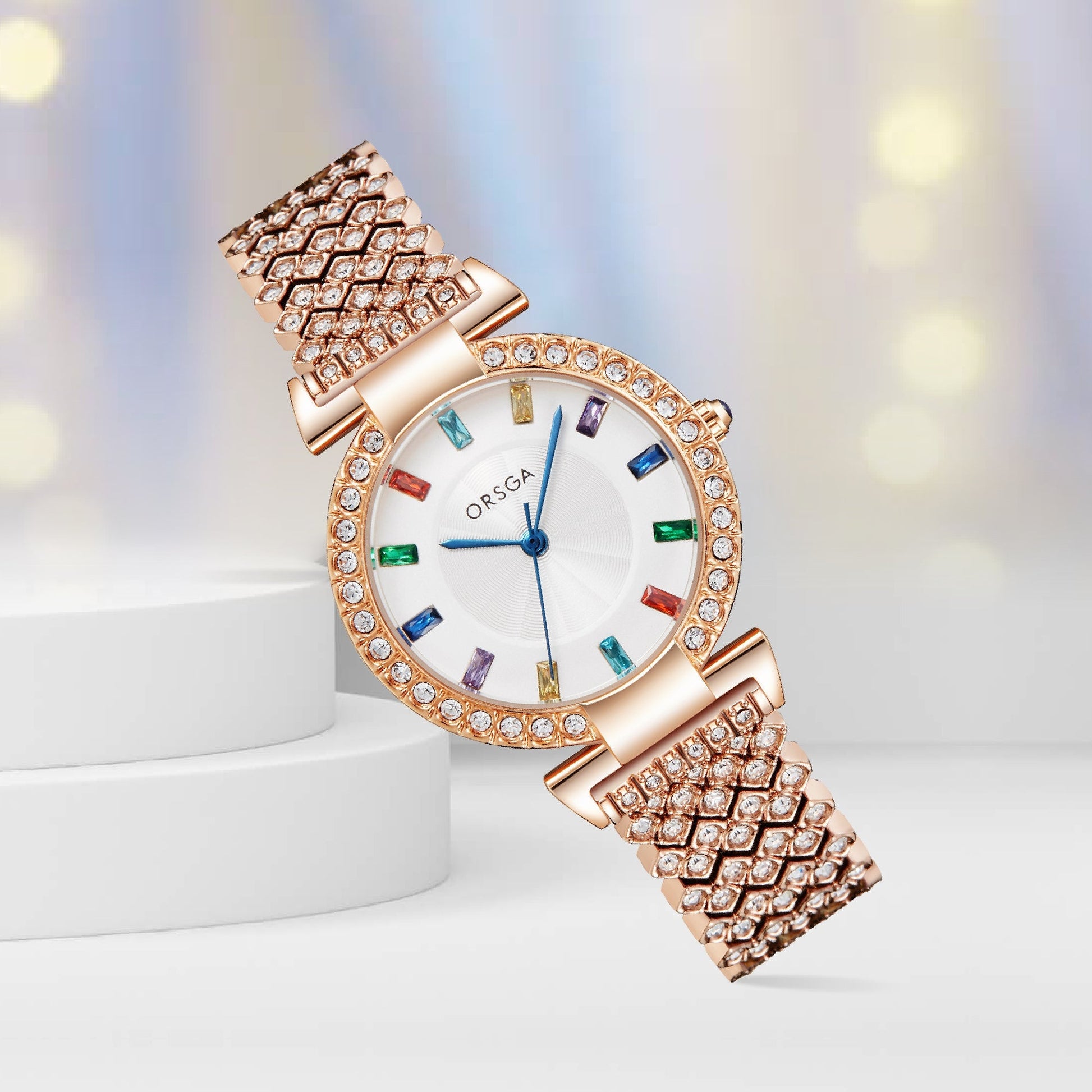 SERENE Multicolor Studded Gold Watch