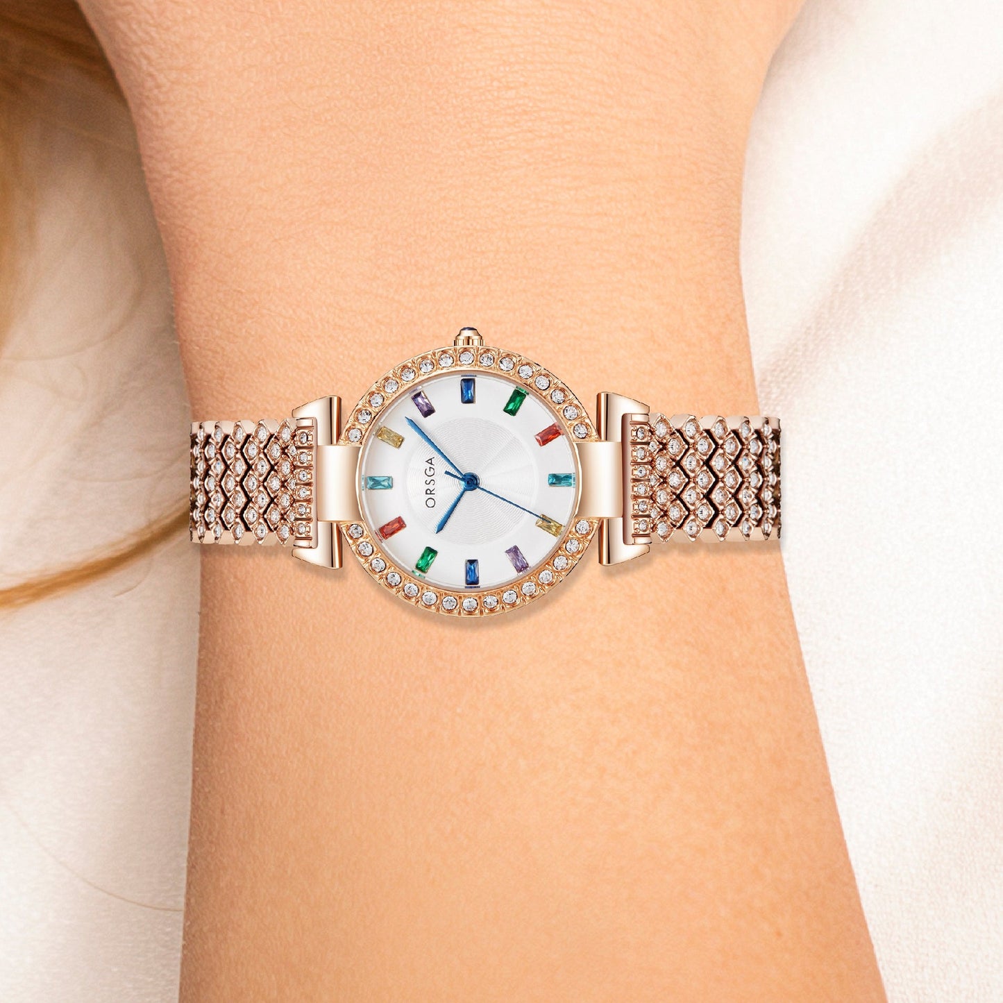 SERENE Multicolor Studded Gold Watch