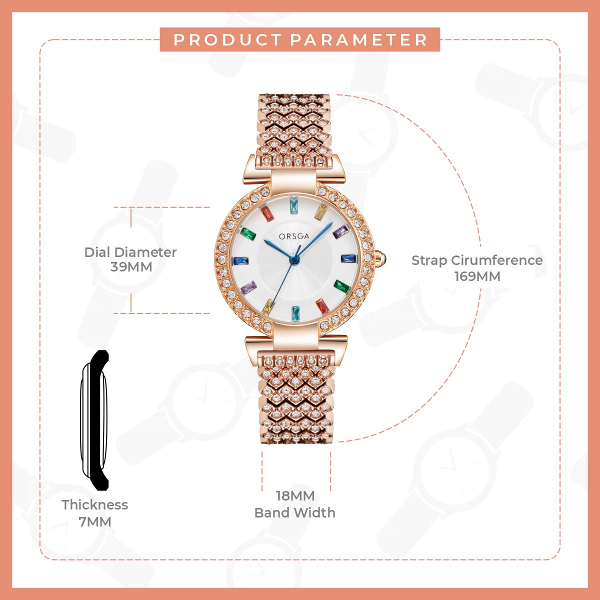 SERENE Multicolor Studded Gold Watch