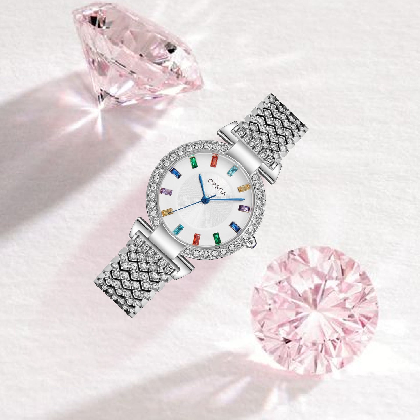 SERENE Multicolor Studded Silver Watch