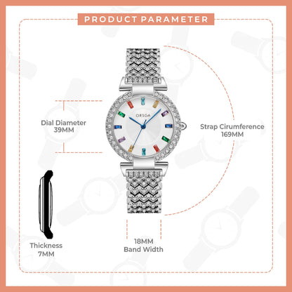 SERENE Multicolor Studded Silver Watch