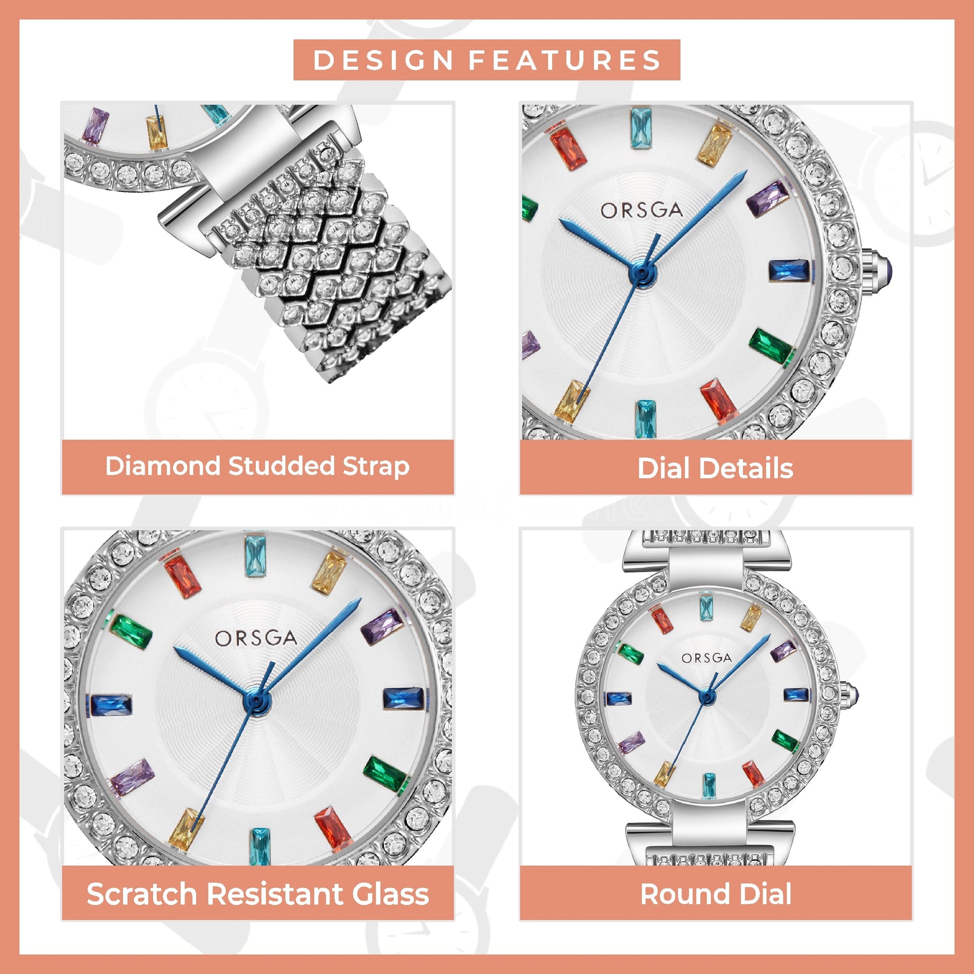 SERENE Multicolor Studded Silver Watch